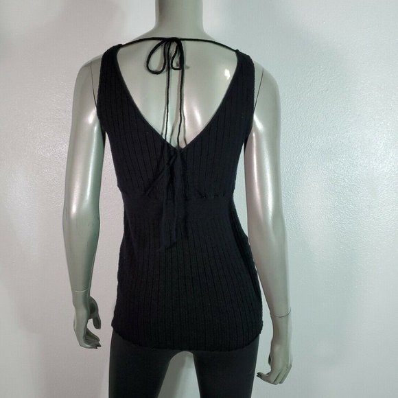 Moussy Empire Waist Knit Top Sz 1 Small Stretch V-Neck Sleeveless Pullover Black - Picture 4 of 6